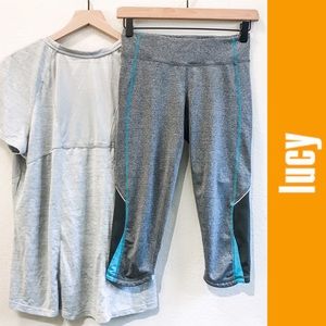 Lucy Activewear Cross Training Run Capri Legging. Gray, Black, Aqua Blue Size XS